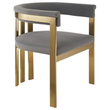 Modrest Pontiac Modern Grey Velvet + Champagne Gold Dining Chair