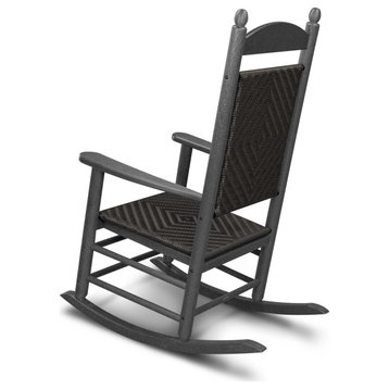 Polywood Jefferson Woven Rocking Chair, Black/White Loom