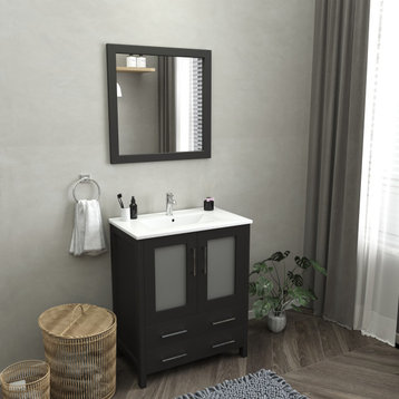Single Vanity Set With Ceramic Top, 30", Espresso, Led Touch-Switch Mirror