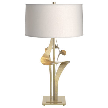 Antasia Table Lamp, Modern Brass, Flax Shade