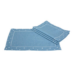 Xia Home Fashions - Polka Dot Embroidered Easy Care Placemats, 13"x19", Chambray, Set of 4 - Placemats
