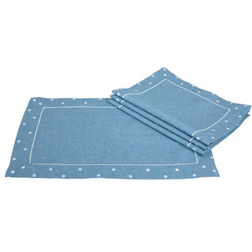 Polka Dot Embroidered Easy Care Placemats, 13"x19", Chambray, Set of 4