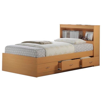 Hodedah Twin Captain Bed With 3-Drawers and Headboard, Beech