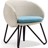 Tan Circle Dining Chair, Yellow and White Cushion