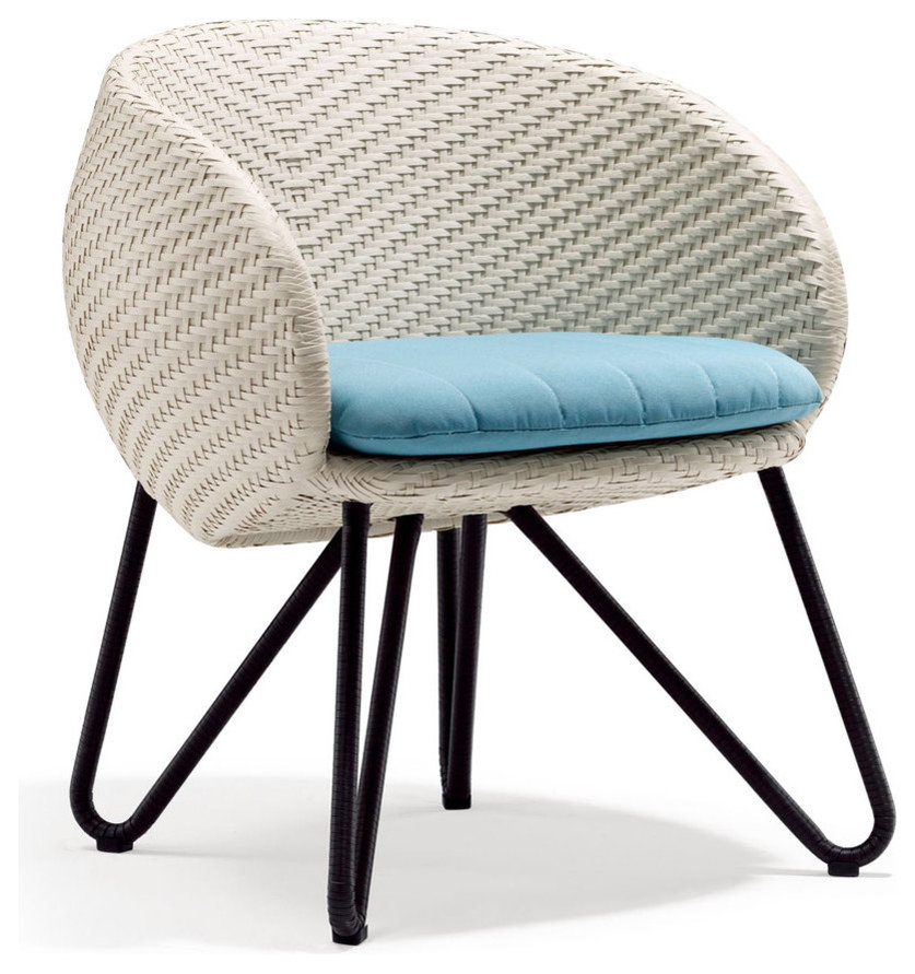 Tan Circle Dining Chair, Yellow and White Cushion