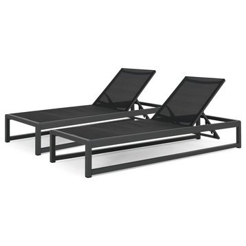Hannah Outdoor Mesh Chaise Lounge, Set of 2, Black and Gray