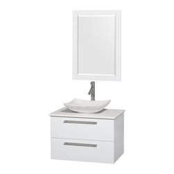 30 inch Single Bathroom Vanity in Glossy White, White Man-Made Stone Countertop - Bathroom Vanities And Sink Consoles