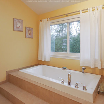 White Sliding Window in Magnificent Bathroom - Renewal by Andersen Long Island