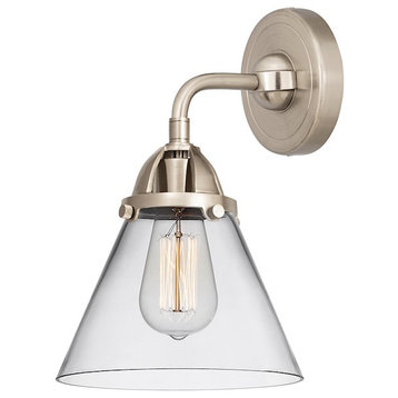 Innovations Large Cone 1 Light 7.75" Sconce, BSN/Clear