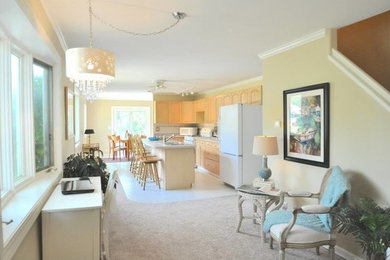 Example of a small eclectic enclosed carpeted living room design in Phoenix with beige walls