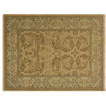 Bareens Designer Rugs - Pak Persian Lang Gold/Beige Wool Rug - 4'7'' x 6'9'' - Designed with mesmerizing intricacy and gorgeous color palette, this hand-knotted masterpiece demonstrates the beauty and electrifying thrill of Pak Persian art. These meticulously hand-knotted Pak-Persian rug is made with pure wool and features breathtaking traditional, transitional, and tribal designs in bold luxurious color pallets. Known for their intricate designs these rugs are a reproduction of Persian rugs, made in Pakistan with unique Mughal designs. Made by master weavers using the same Persian texture, design and dying technique, we wanted to produce the most significant manifestation of Persian art, life, and culture. This rug is most famous for its exceptional quality, incredible designs, patterns, and vibrant rich color. Pak-Persian rugs made with Persian weave with high knot counts, which enables the high intricacy and detail found in the patterns are also referred to as "State of art", each color adds a rich beautiful detail in the artwork of this rug. The design, color, and beautiful chromatic composition with a vibrant sheen with intricate designs, exude beauty, elegance, and quality make this rug a masterpiece of its own.