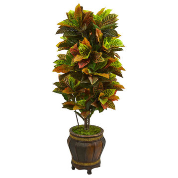 5.5' Croton Artificial Plant, Decorative Planter, Real Touch
