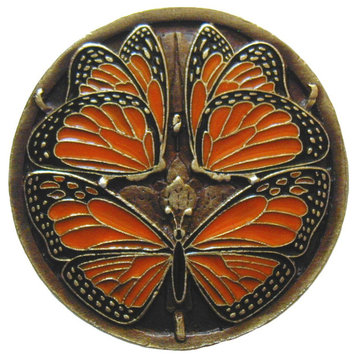 Monarch Butterflies Knob Enameled Antique Brass, Brass Enameled