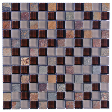 Mineral 1 in x 1 in Glass and Stone Square Mosaic in Multi