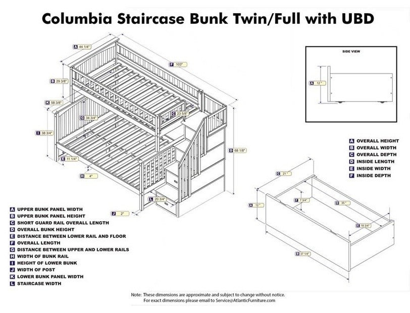 AFI Columbia Twin Over Full Solid Wood Staircase Storage Bunk Bed in ...