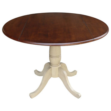 Dining Table, Pedestal Base With Curve Legs & Drop Leaves Top, Almond Espresso