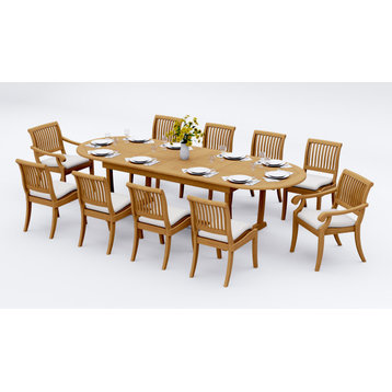 11-Piece Outdoor Teak Dining Set: 117" Masc Oval Extension Table, 10 Arbor Chair