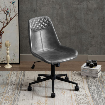 Faux Leather Black Base Swivel Desk Chair, Grey