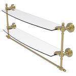 Allied Brass - Retro Wave 24" Two Tiered Glass Shelf with Towel Bar, Satin Brass - Add space and organization to your bathroom with this simple, contemporary style glass shelf. Featuring tempered, beveled-edged glass and solid brass hardware this shelf is crafted for durability, strength and style. Integrated towel bar provides space for your favorite decorative towels or for your everyday use. One of the many coordinating accessories in the Allied Brass Collection of products, this subtle glass shelf is the perfect complement to your bathroom decor.