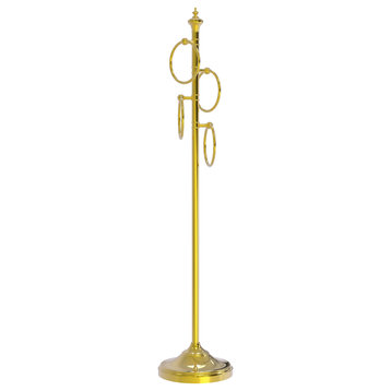 Floor Standing 4 Towel Ring Stand, Polished Brass