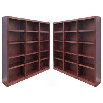 Home Square 72" Tall 15-Shelf Triple Wide Wood Bookcase in Cherry - Set of 2