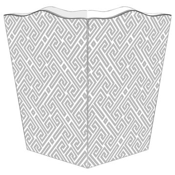 Grey and White Fret Pattern Wastepaper Basket