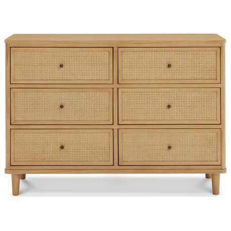 Marin With Cane 6 Drawer Assembled Dresser, Honey/Honey Cane