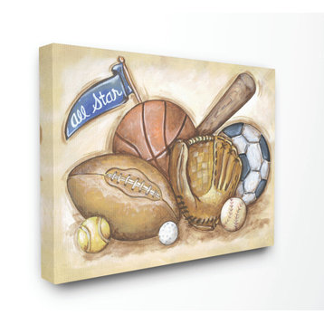 Stupell Industries All Star Multi Sport On Brown Background, 30"x40" , Canvas