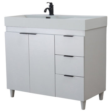 39" Single Sink Vanity, French Gray With Light Gray Composite Granite Top