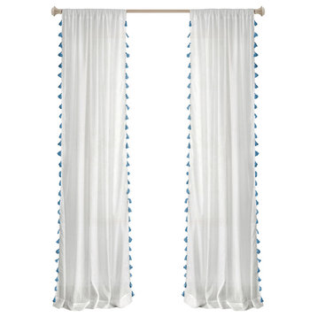 Bianca Semi-Sheer Window Curtain with Tassels, 52"x84", Blue