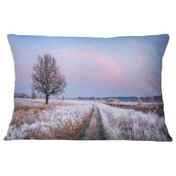 Dry Oak Tree in Winter Panorama Landscape Printed Throw Pillow, 12"x20"