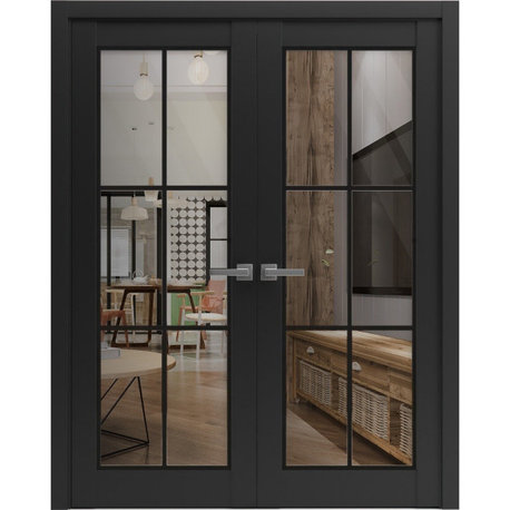 Interior French Double Doors 60x96 inches|Lucia 2366 Matte Black Clear Glass