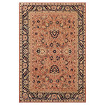 Bareens Designer Rugs - Classic Ziegler Roberta Peach Blue Hand-Knotted Wool Rug - 8'9'' x 11'10'' - Enhance the ambiance of your home with this magnificent Persian-influenced Turkish hand-knotted rug made by skilled artisans capable of creating the most exceptional vegetable dyes and hand-spun wool. This exquisite handmade rug is a one-of-a-kind Peshawar Kafkaz, otherwise identified as Chobi, Chobi Peshawar, Oushak, or Ziegler rug. These handmade rugs are crafted in Pakistan utilizing superior-quality wool imported from Australia, New Zealand, and Korea in two types of weaves: the Persian weave and the Mori weave. This rug is meticulously crafted by hand using the finest natural vegetable dyes extracted from local plants. The artisans use a blend of hand-spun local and fine merino wool, resulting in a rug with a compelling texture, higher lanolin content, and longer staple. The artisans occasionally incorporate natural or artificial silk into the pile to enhance specific motifs. The finished product is an awe-inspiring execution of flawless design and an understated palette that exudes elegance.