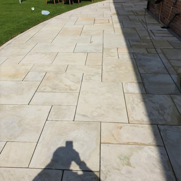 Stained White Sandstone Patio Deep Cleaned in Liscard Wallasey