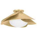 Hudson Valley - Brookhaven 1-Light Flush Mount, Vintage Gold Leaf - Overlapping petals of Vintage Golf Leaf swirl to form an artful yet sophisticated floral shade that draws the eye from any angle. Light from the opal glossy glass globe reflects off the petals to fill a space with a warm, golden glow. Brookhaven is available as a flush mount and pendant in two sizes.