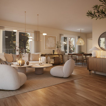 Scandinavian Warm Minimalist Dining & Living Space Visualization