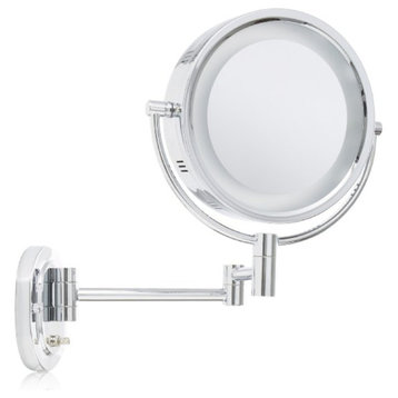 Jerdon HL65N 8" Two-Sided Swivel Halo Light Wall Mount Mirror, 5x Magnification,