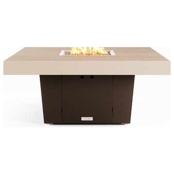 Square Fire Pit Table, 48x48, Chat Height, Natural Gas, Beige Powdercoat Top, Bronze