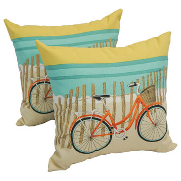 Blazing Needles 17" Spun Polyester Throw Pillows, Set of 2, Bicycle Sunrise