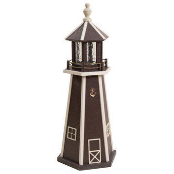 Outdoor Poly Lumber Lighthouse Lawn Ornament, Brown and Beige, 4 Foot, Solar Light