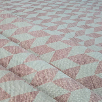 Hand-Knotted Blush Pink & Ivory Geometric Rug