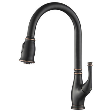 Summit Single Handle Pull Down Kitchen Faucet, Oil Rubbed Bronze, W/O Soap Dispe