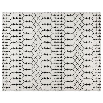Olivia Collection Rectangle 8' x 10' Geometric Bohemian Low Pile Rug, Ivory/Blac