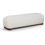 Meridian Furniture - Calum Upholstered Bench, Cream, Chenille Fabric, Brown Walnut Finish - Being a benchwarmer is quite the experience when you're seated on this Calum cream chenille fabric bench. This lovely bench has the bells and whistles your room is looking for, from its posh, comfy seat upholstered in soft chenille fabric to its classic shape. It's plump and cozy enough for snuggling up with a good book yet utilitarian enough to create a handy spot to sit while pulling on boots or shoes. Its solid wood frame adds durability to its midcentury modern design, making it quintessential for multiple spaces.