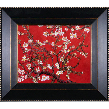 La Pastiche Branches of an Almond Tree in Blossom, Ruby Red with Frame, 13 x 15