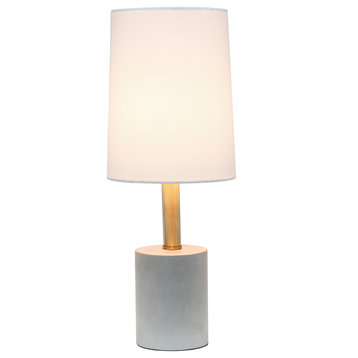 Lalia Home Antique Brass Concrete Table Lamp with Linen Shade, White
