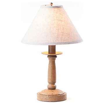 Handcrafted Wood Butchers Table Lamp With Linen Shade, Pearwood