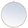 Elegant Decor Rowan 42" Round Metal Frame Hooked Mirror in Brass