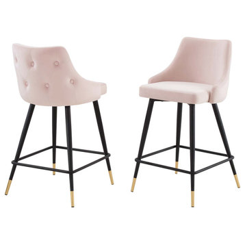 Counter Stool Chair, Set of 2, Velvet, Pink, Modern, Bar Cafe Bistro Restaurant