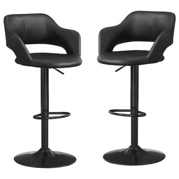 Home Square 2 Piece Faux Leather Adjustable Swivel Bar Stool Set in Black
